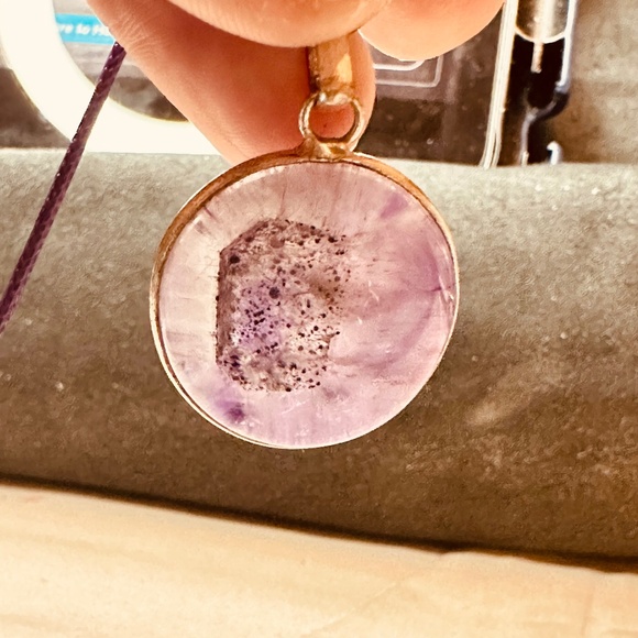 925 Sterling Silver Plated & Amethyst Stone/Crystal Round Disk Pendant EUC - Picture 7 of 13